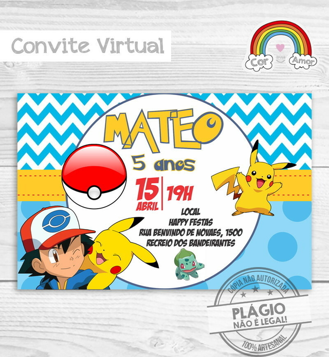 Arte Digital Convite Aniversário Pokémon Carta