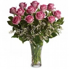 Belíssimo 12 Rosas Lilás no Vaso