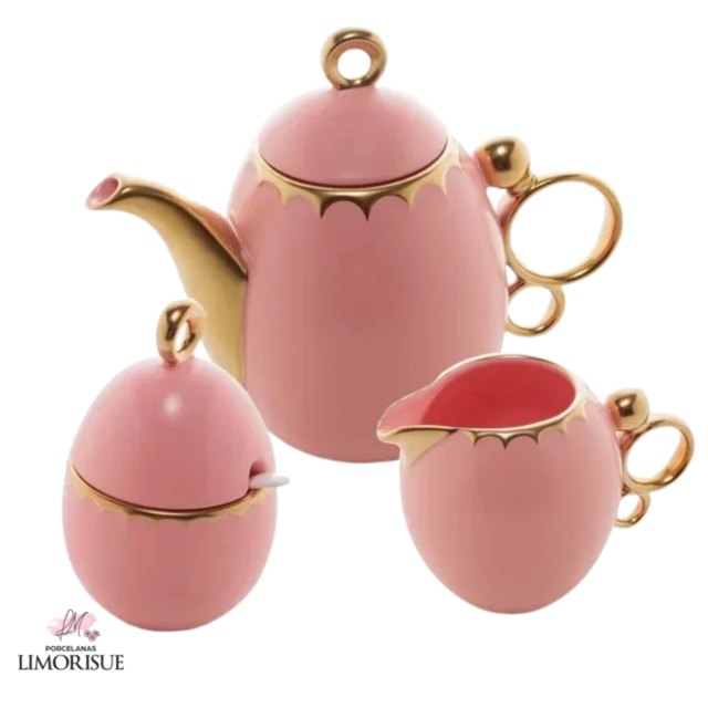 Conjunto 3 Peças para Chá Porcelana Rosa Wolff