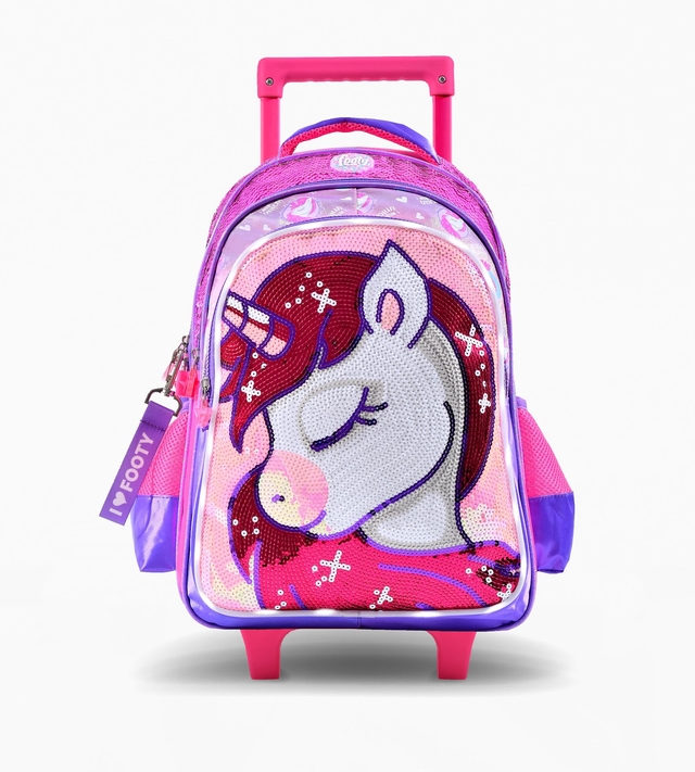Mochila Escolar Carro 18 con Luz unicornio lentejuelas