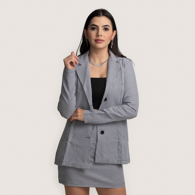 Conjunto Xadrez Preto e Branco - Blazer e Saia