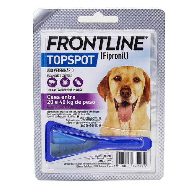 Frontline Top Spot Antipulgas e Carrapatos para Caes de 20 a 40 kg