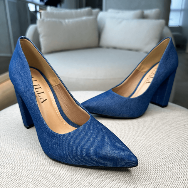 Scarpin jeans 2025 salto grosso