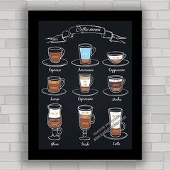 QUADRO DECORATIVO CHALKBOARD 87 - TIPOS DE CAFÉS