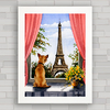 QUADRO RETRÔ PARIS EIFFEL CHIEN