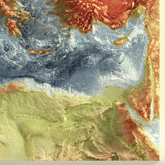 Mapa Batimétrico e Hipsométrico do Mar Mediterrâneo