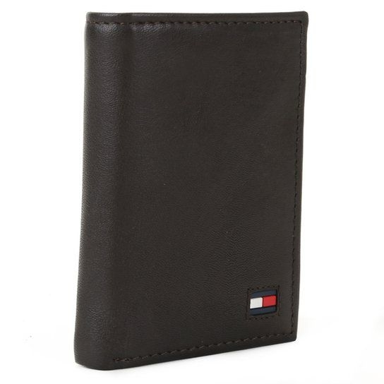 Carteira Couro Tommy Hilfiger Nappa Trifold Masculina - Marrom