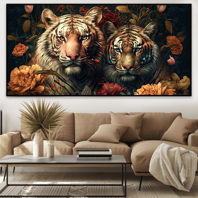 quadro tigre branco casal para decoração 3 peças