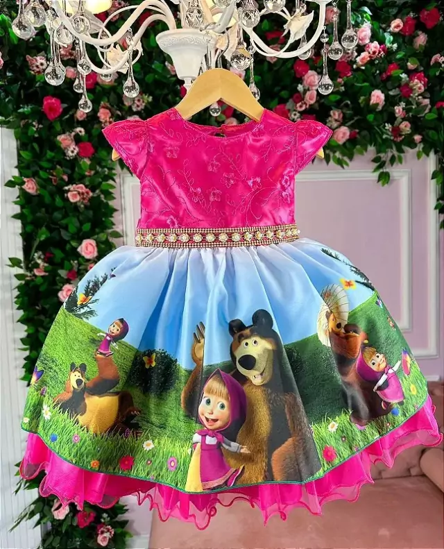 Vestido Princesa Belli Tematico Barbie Pink Babado - Roupa