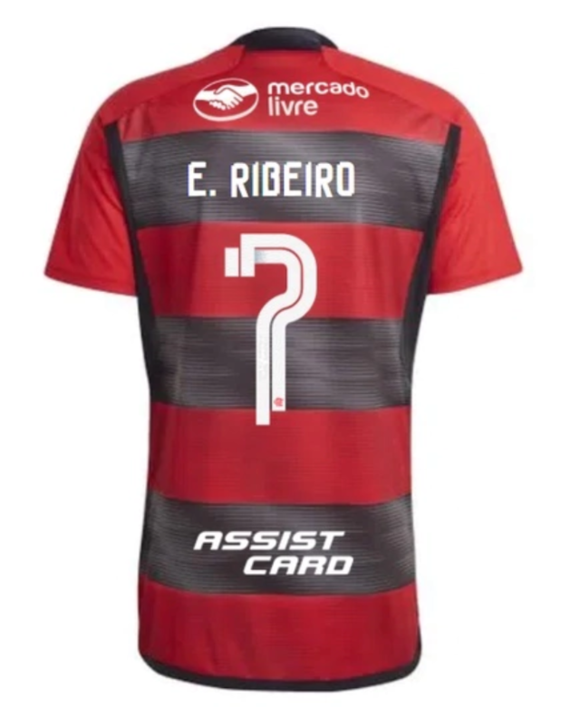 Camisa Flamengo I 23/24 Personalização " E. Ribeiro/7 " Torcedor Adidas -  Vermelho e Preto