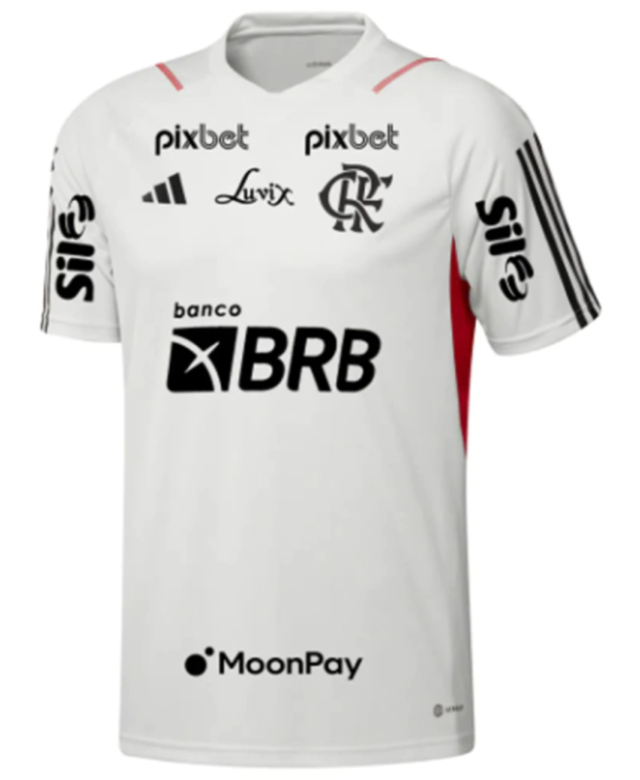 Camisa Flamengo Treino Patrocínios 23/24 Torcedor Adidas Masculina - Bege