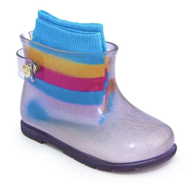 Bota Galocha Transparente Infantil Com Meia - Baby Love