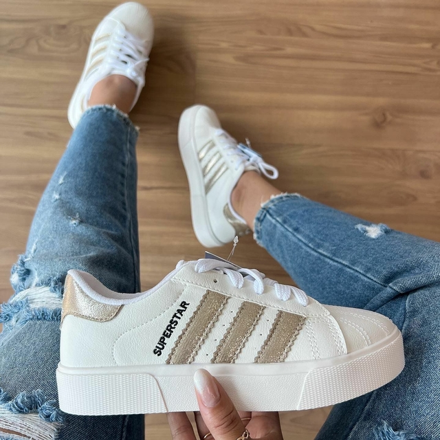 Tênis Adidas Super Star Branco e Preto Feminino Premium