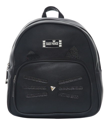 Mochila Mini Chica Eco Cuero Gato NEGRA