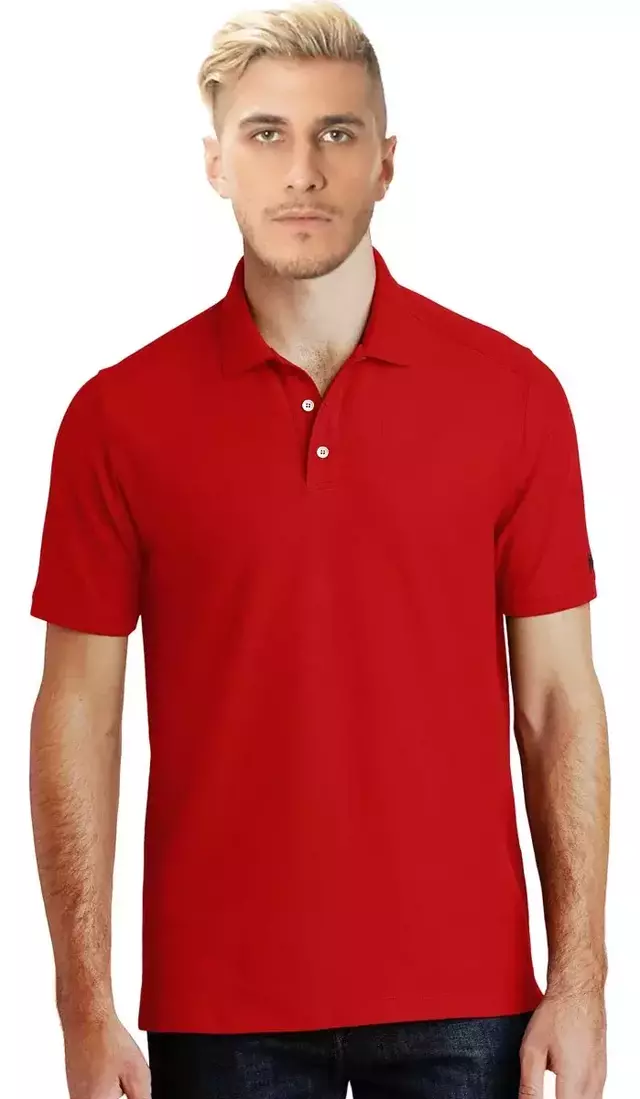 Chomba Manga Corta Hombre Clasica Lisa 100 Algodon ROJO