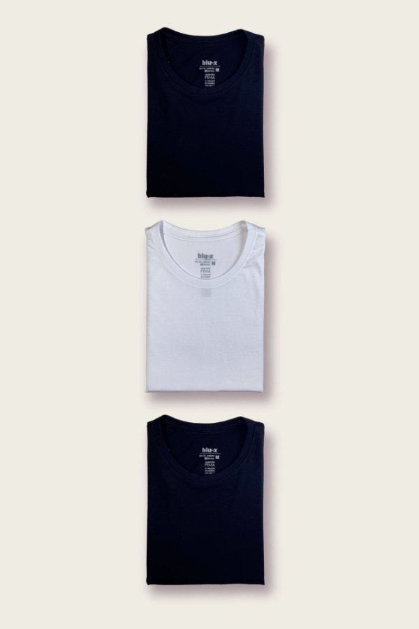Kit 03 Camisetas Pima Cor 01 Branco 02 Pretos Blu x