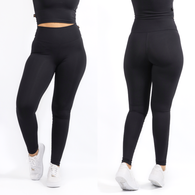 Legging Fitness Lisa de Poliamida com C s Alto Preta. Conforto