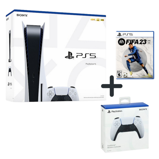 Consola Sony PS5 Standard 825GB con joystick y Juego FIFA 23 en Tienda Volar