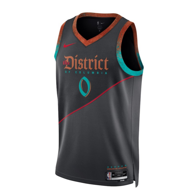 Camiseta NBA Washington Wizards City Edition 2023 2024 Cinza Verde e Laranja Masculina Swingman