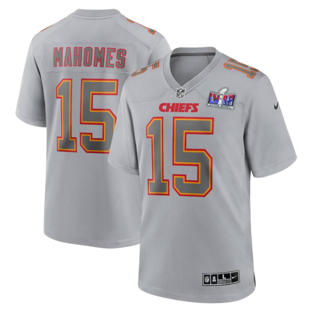 Camisa Kansas City Chiefs Patrick Mahomes Masculina NFL Super Bowl LVIII Cinza
