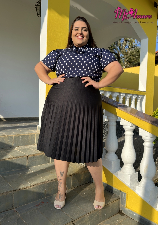 Saia plissada store longa plus size