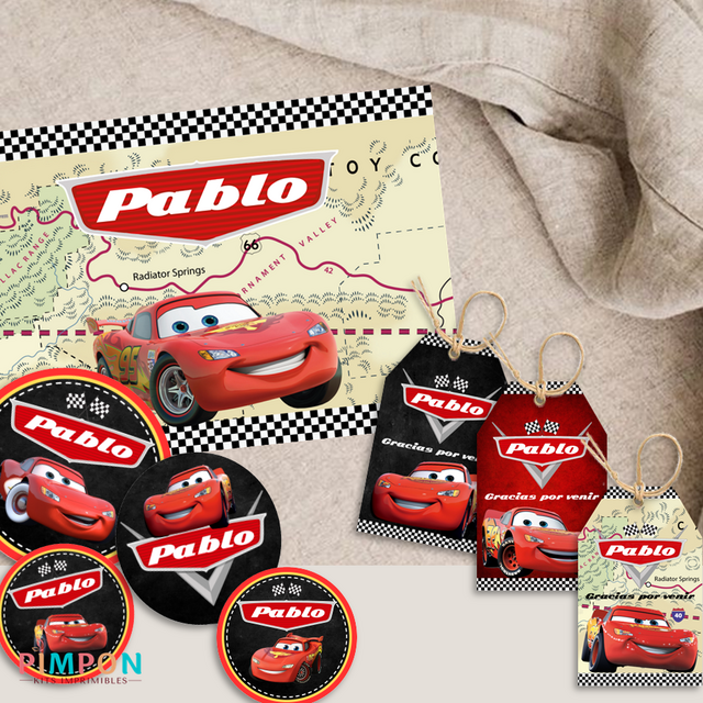 Kit imprimible textos editables Rayo mcqueen Cars