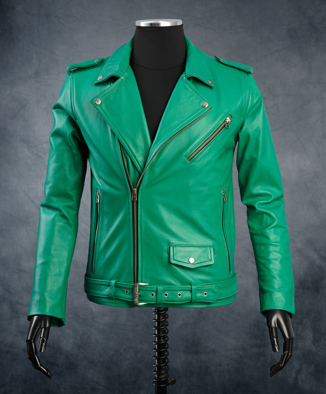Chaqueta de cuero verde para hombre - Chaqueta clásica de cuero para  motociclista Brando para hombre