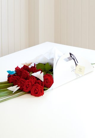 Q4 - 15 rosas rojas importadas con mariposas