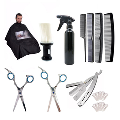 Kit Capa Tijera Corte Navaja Quitapelo Rociador Peines Filos - comprar online