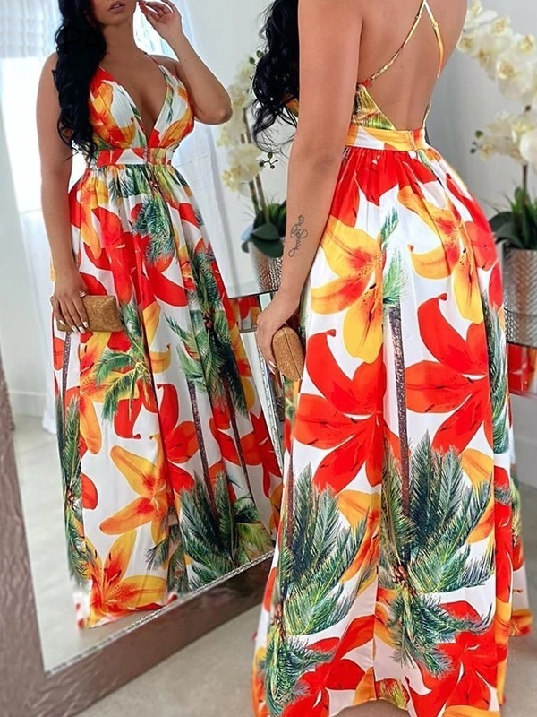 Vestido Longo Floral Decotado | DMS Boutique