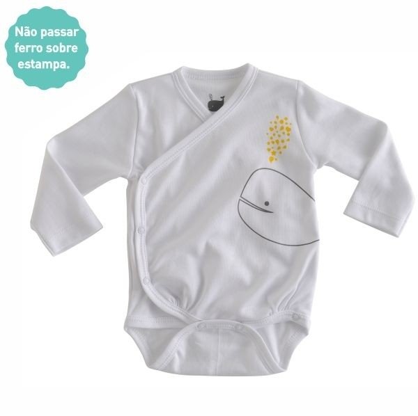 Body Kimono Whale Branco manga longa