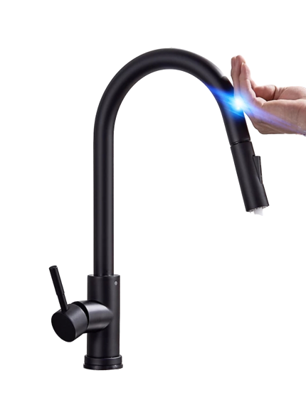 Monomando para cocina retractil con sensor táctil Negro mate COC-01N