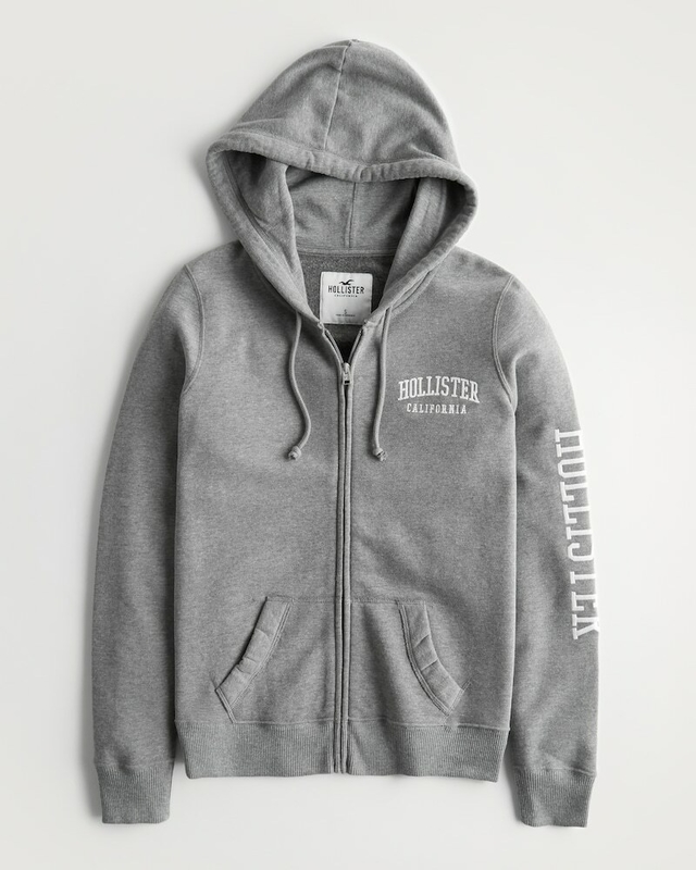 Moletom Hollister Fleece Zíper Feminino Cinza Califórnia - Tamanho M