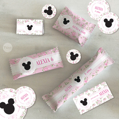 Kit imprimible minnie florcitas rosas candy bar tukit - TuKit