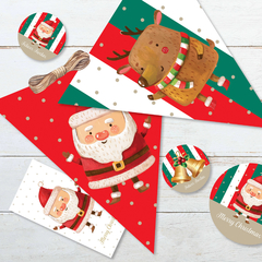 kit imprimible navidad, merry christmas, felices fiestas, reno, cartel navidad, banderin papa noel, cajas cubo navideñas