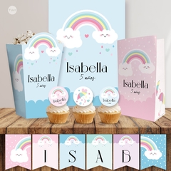 Kit imprimible arcoiris nubes lluvia corazones candy bar