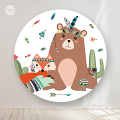 Bunting banner circular digital imprimible round backdrop deco animales del bosque tukit - comprar online