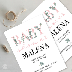 invitaciones imprimibles eucalipto baby shower rosa nena