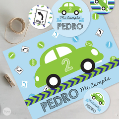 Kit imprimible autos verdes etiquetas candy bar tukit - comprar online