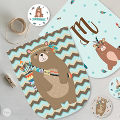Kit imprimible animalitos del bosque oso bear tribal tipi candy bar tukit - comprar online