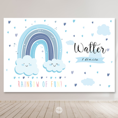 banner decorativo arcoiris, fondo de mesa rainbow, celeste, rainbow party bundle, arcoiris