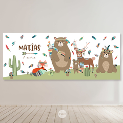 banner imprimible animales bosque tribal, decoracion mesa, backdrop