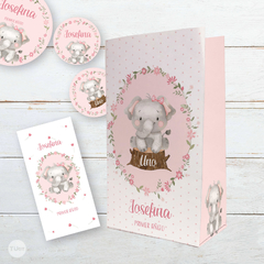 Kit imprimible elefante bebe flores rosas tukit - comprar online