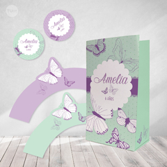 Kit imprimible mariposas violeta verde candy bar tukit - TuKit