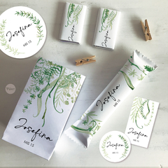 Kit imprimible hojas verdes forest floral leaves green candy bar tukit - TuKit