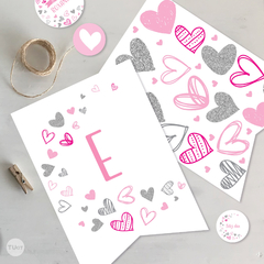 Kit imprimible corazones glitter rosa fuxia plata tukit en internet