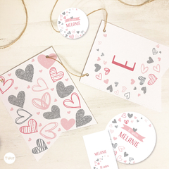 Kit imprimible corazones glitter rosa plata tukit en internet