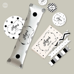 Kit imprimible glitter negro blanco plata candy bar tukit en internet