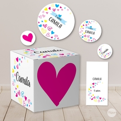 Kit imprimible corazones fondo blanco candy bar cumpleaños tukit - TuKit