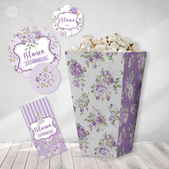Kit imprimible flores violetas shabby chic tukit - tienda online